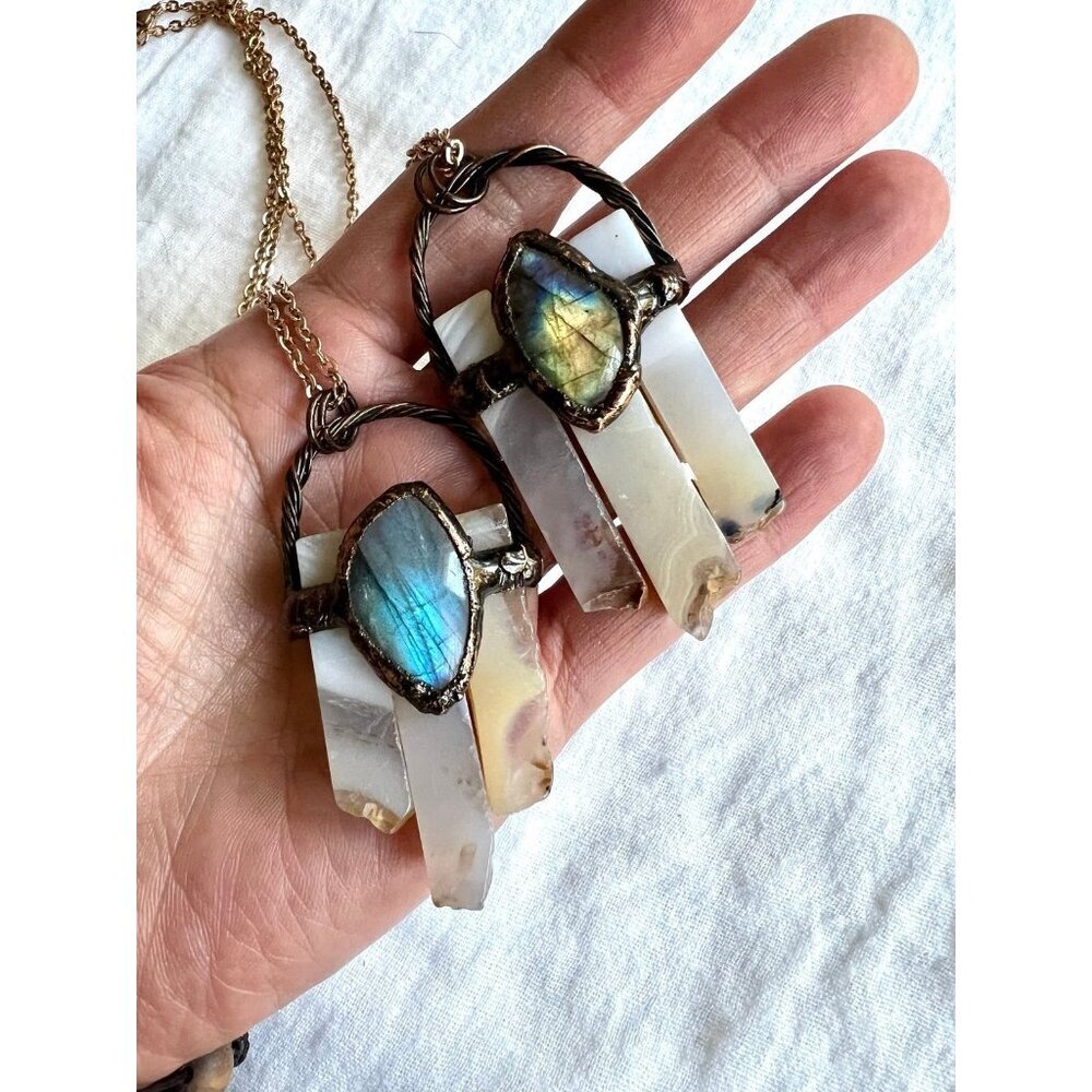 OMG OMG Gorgeous Flash Labradorite Agate Pan Flute Necklace Pendant